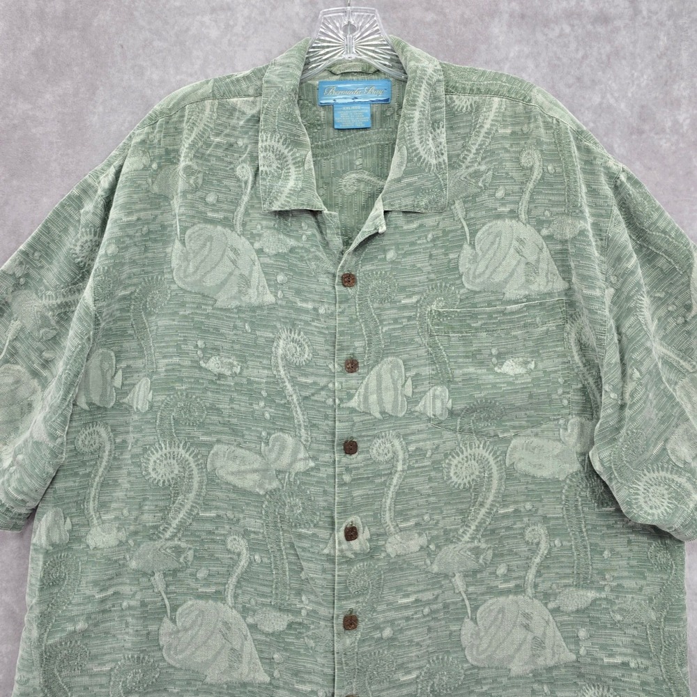 Bermuda Bay Green Tropical Surf Island Vintage Cotton Relax Hawaiian Shirt XXL - Picture 4 of 13